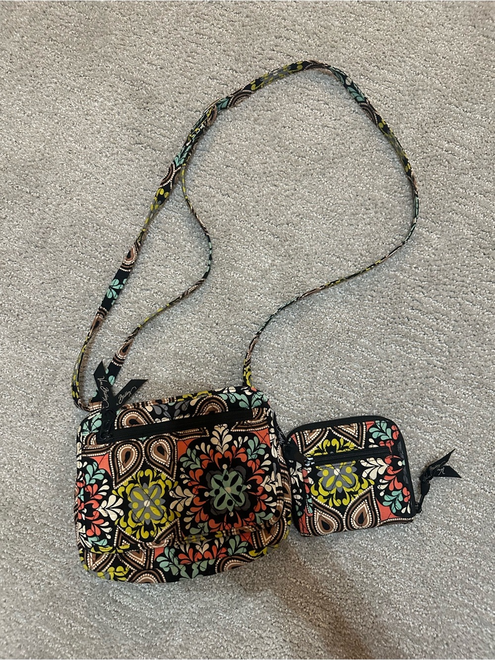 Vera Bradley Black Multicolor Floral Paisley Crossbody with Coin Pouch